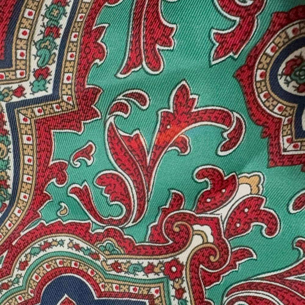 Vintage Silk Twill Paisley Scarf Navy Teal Red 30” Sq. Classic Medallion Print - Picture 9 of 9